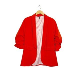 Venti6 Women's 3/4 Ruched Sleeve Blazer in Coral - Sz M